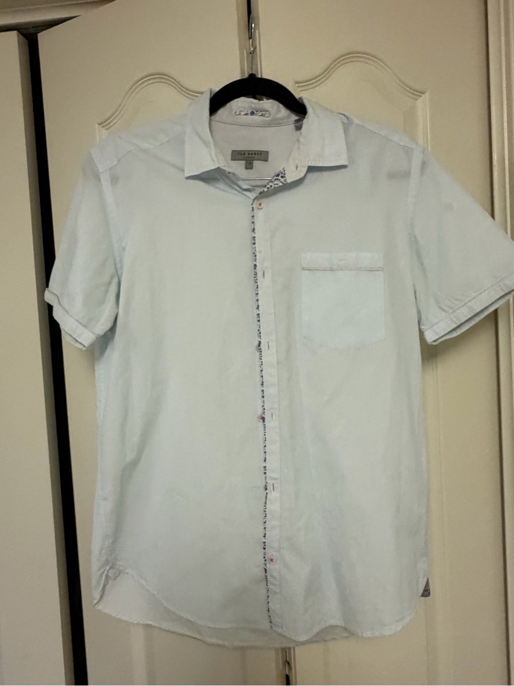Ted Baker London Pale Blue Short Sleeve Button-Down Shirt with Contrast Trim
